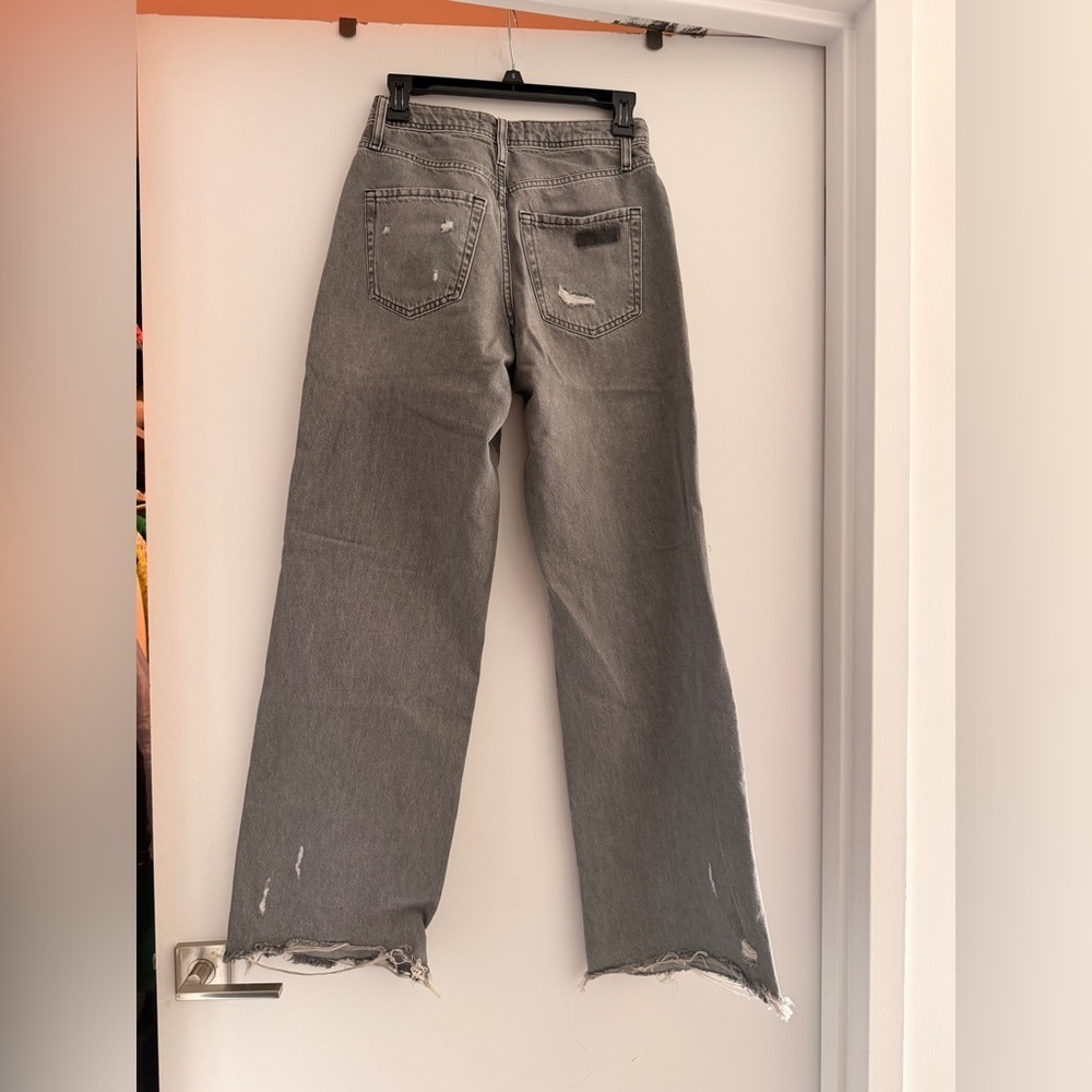 Fashion Nova high-Rise cotton Women's Straight Leg Distressed Gray Jeans size S - Picture 2 of 4